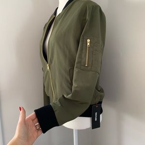 Olivia Grey Green Bomber Jacket Gold Accents